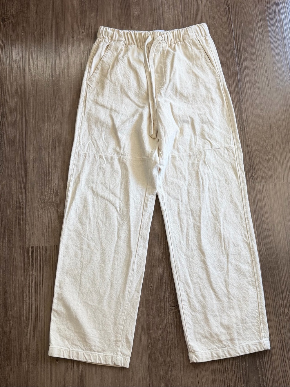 Zara Men M 100% Cotton Cream Drawstring Relaxed Pants